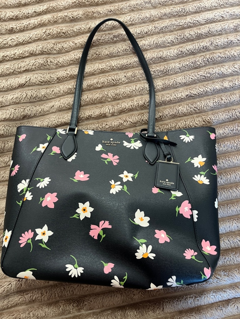 kate spade Black Floral Tote with Pink and White Blooms